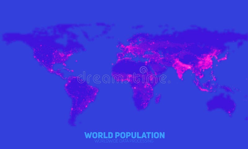 Vector abstract world population density map. Continents constructed from binary numbers. Global information network royalty free illustration