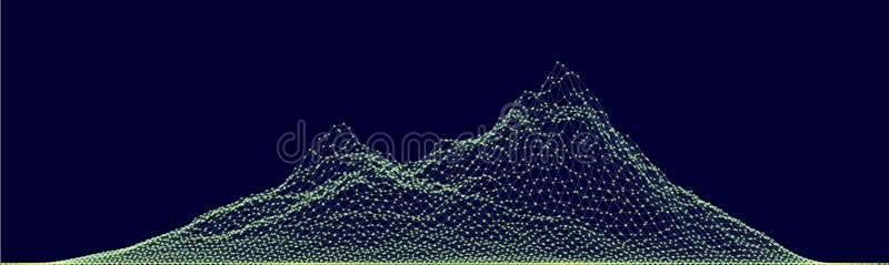 Vector abstracte die samenstelling van deeltjes wordt gemaakt en wireframe Conceptontwerp van digitaal landschap, gegevensserie, vector illustratie Vector abstracte die samenstelling van deeltjes wordt gemaakt en wireframe Conceptontwerp van digitaal landschap, gegevensserie, vector illustratie
