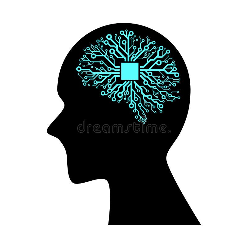 Vector of AI digital in robotic human brain stock illustration