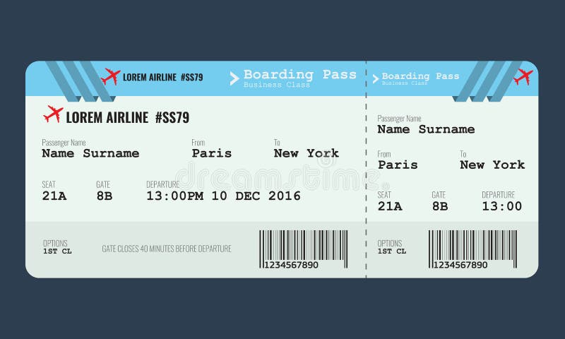 Vector Airplane ticket design template. Mock up for air ticket