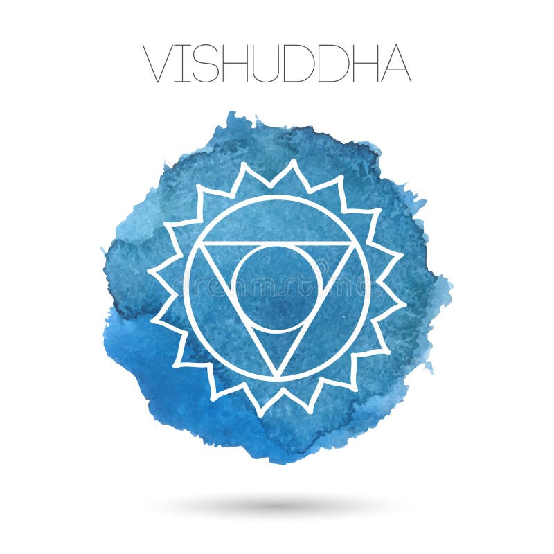 Vector isolated on white background illustration of one of the seven chakras -Vishuddha, the symbol of Hinduism, Buddhism. Watercolor hand painted texture. For design, associated with yoga and India. Vector isolated on white background illustration of one of the seven chakras -Vishuddha, the symbol of Hinduism, Buddhism. Watercolor hand painted texture. For design, associated with yoga and India.