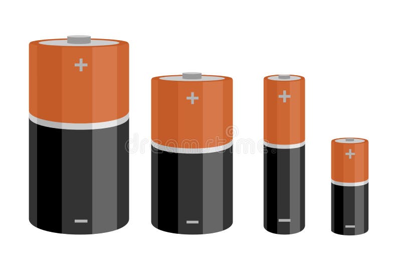 Vector Alkaline Battery Set. Batteries Sizes Vector Image Isolated