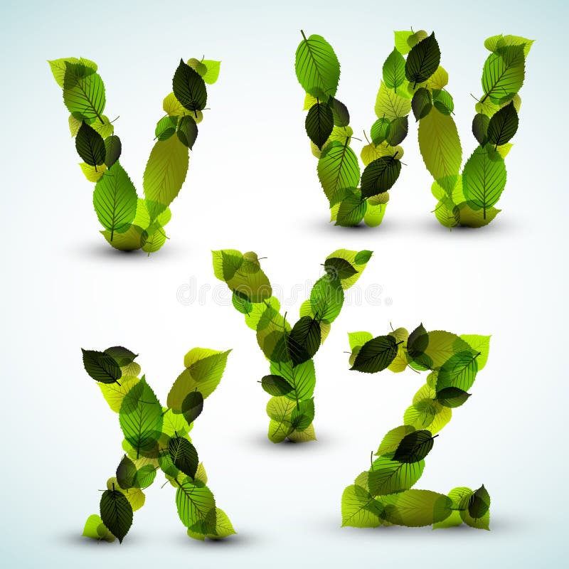 Vector alphabet letters made from leafs stock illustration