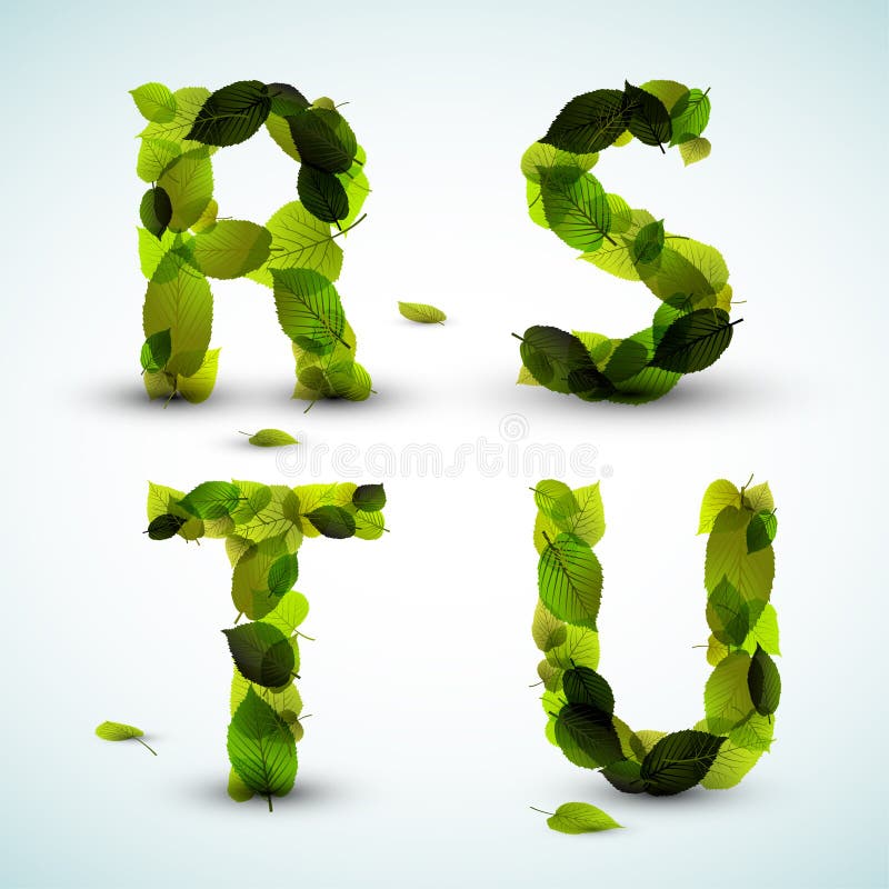 Vector alphabet letters made from leafs vector illustration