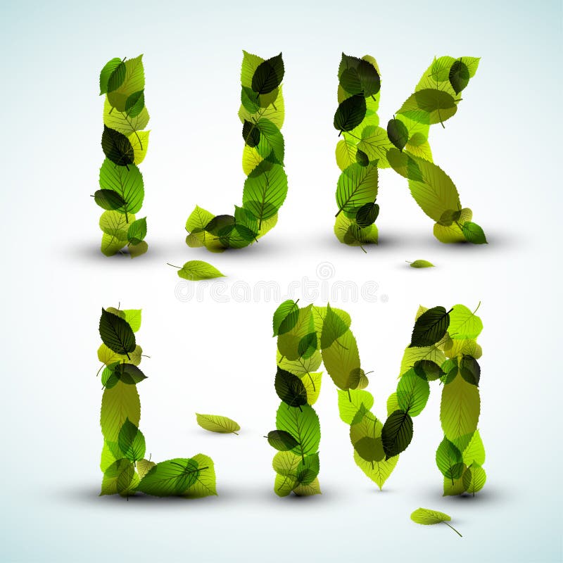 Vector alphabet letters made from leafs vector illustration