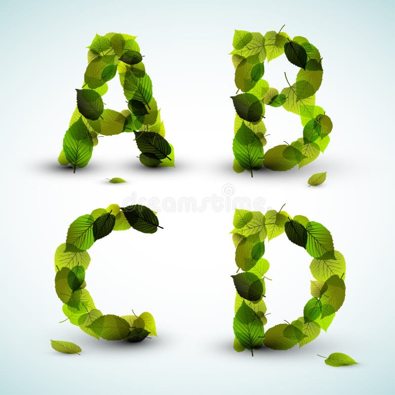 Vector alphabet letters made from leafs vector illustration