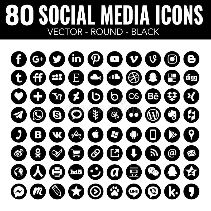 Vector alrededor de los medios iconos sociales - blancos y negros - para el diseño web y el diseño gráfico