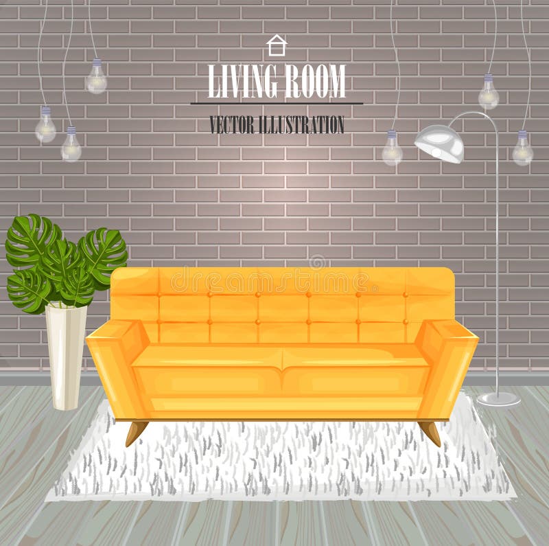 Vector amarillo de la acuarela del sofá de la sala de estar moderna Plantillas del diseño interior stock de ilustración Vector amarillo de la acuarela del sofá de la sala de estar moderna Plantillas del diseño interior stock de ilustración