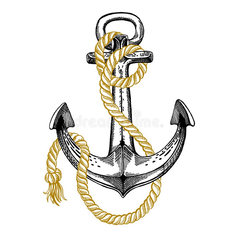 Vector Anchor. Sea, Ocean, Sailor Sign. Hand Drawn Vintage Illustration ...