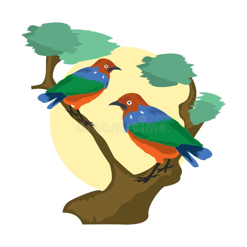 Vector animal clip art. Vector illustration of a pair of starlings perched on a tree branch stock illustration Vector animal clip art. Vector illustration of a pair of starlings perched on a tree branch stock illustration