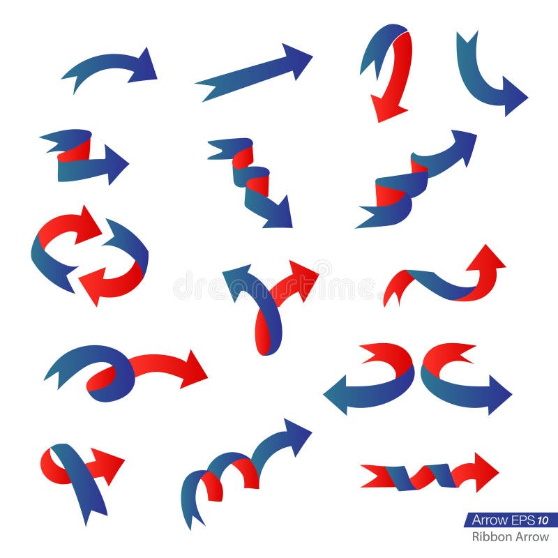 Vector : Arrow in ribbon style in two tone color (blue and red)