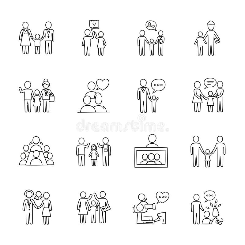 Vector art of collection of family icons, representing diverse family structures, relationships, and social interactions vector illustration