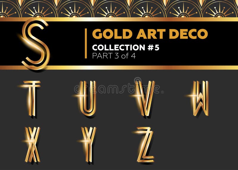 Vector Art Deco 3D Font. Shining Gold Retro Alphabet. stock illustration Vector Art Deco 3D Font. Shining Gold Retro Alphabet. stock illustration