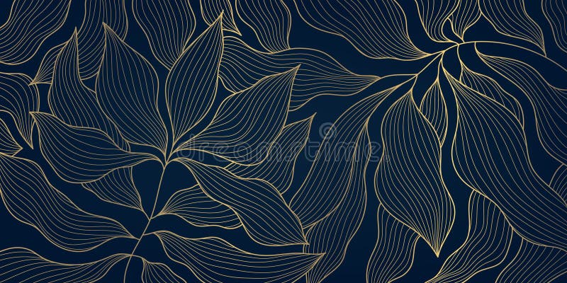 Vector art deco line Golden Blätter Blumentapete Palmenzeichnung. Vintage Sommerornament Blattdesign Design. stock abbildung