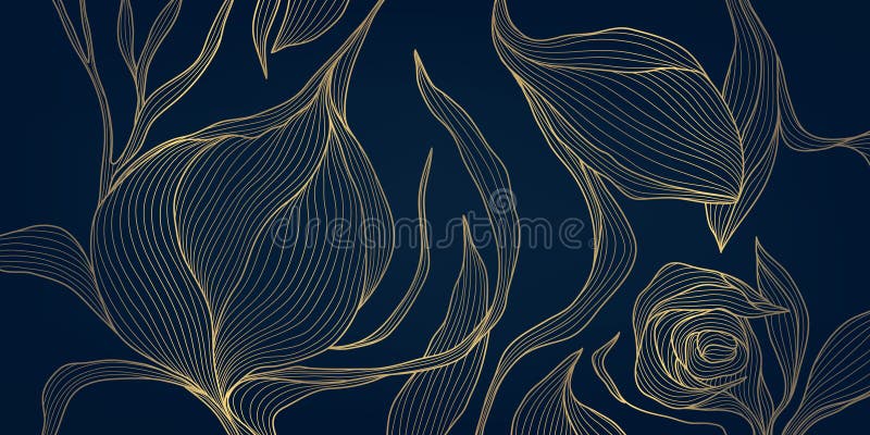 Vector art deco line Golden Blätter Blumentapete Palmenzeichnung. Vintage Sommerornament Blattdesign Design. vektor abbildung