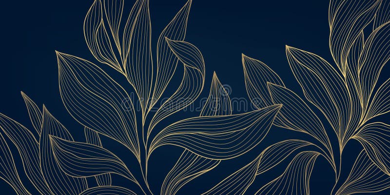 Vector art deco line Golden Blätter Blumentapete Palmenzeichnung. Vintage Sommerornament Blattdesign Design. vektor abbildung