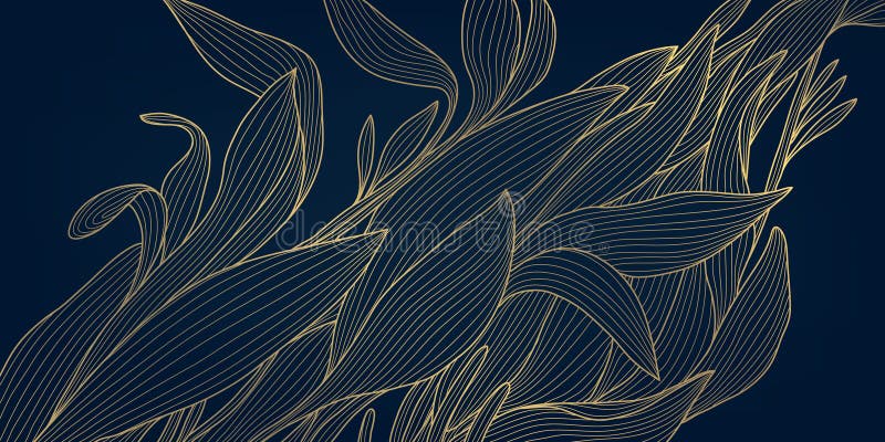 Vector art deco line Golden Blätter Blumentapete Palmenzeichnung. Vintage Sommerornament Blattdesign Design. stock abbildung