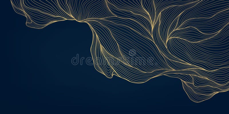 Vector art deco line Golden Blätter Blumentapete Palmenzeichnung. Vintage Sommerornament Blattdesign Design. lizenzfreie abbildung