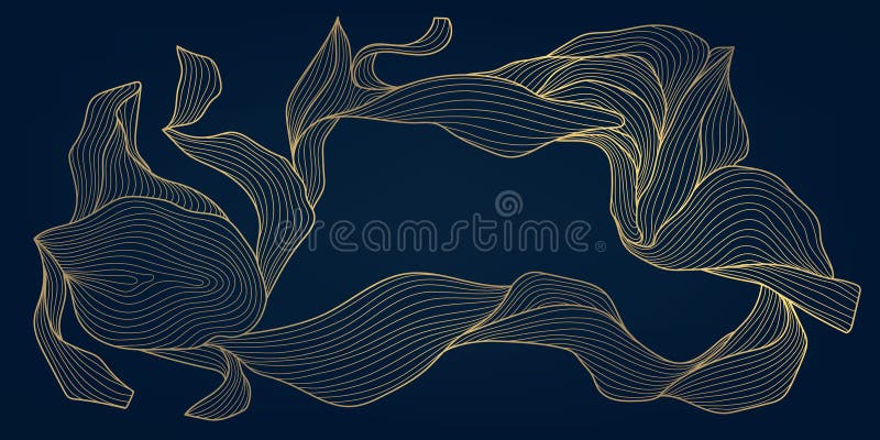 Vector art deco line Golden Blätter Blumentapete Palmenzeichnung. Vintage Sommerornament Blattdesign Design. vektor abbildung