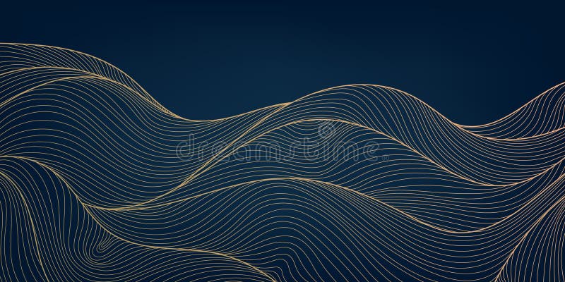 Vector art deco wavy luxury pattern, wave line japanese style background. Organic dynamic pattern, texture for print, wall art, packaging design.