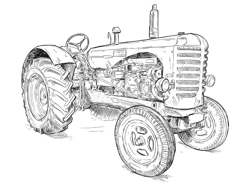 Vector Artistic Drawing Illustration of Old Tractor