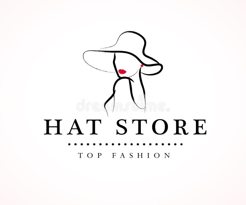 Vector Artistic Logo with Hand Drawn Lady in Hat Portrait Isolated on ...