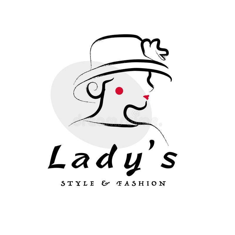 Vector Artistic Logo With Hand Drawn Lady In Hat Portrait Isolated On ...