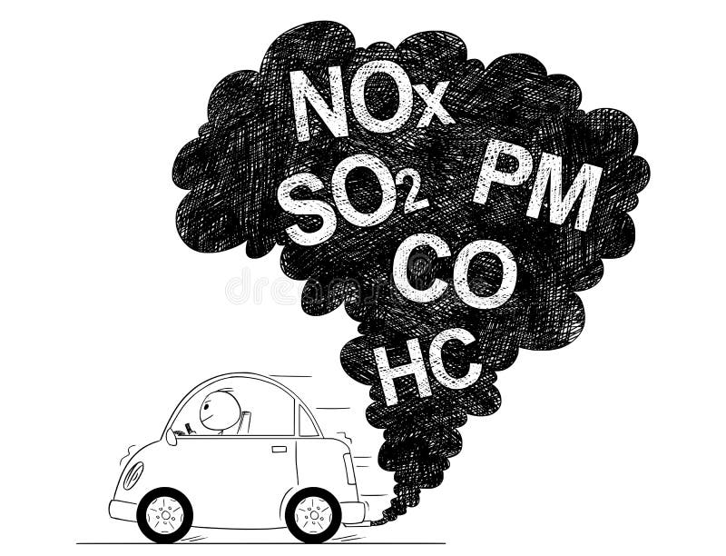 Vector Artistic Drawing Illustration of Car Air Pollution