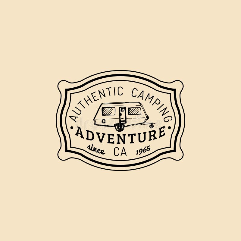 Vector Authentic Camp Logo.Tourist Sign with Hand Drawn Trailer. Retro ...