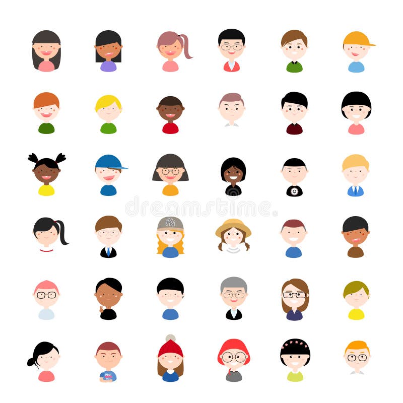Funny Avatar People Square Icon Set Profile Diverse Faces For