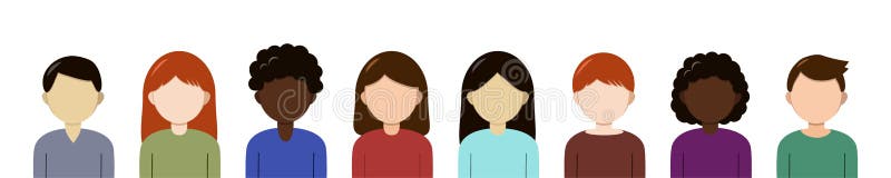 Vector avatars set. Isolated flat men and women characters on the white background. Multiculture team