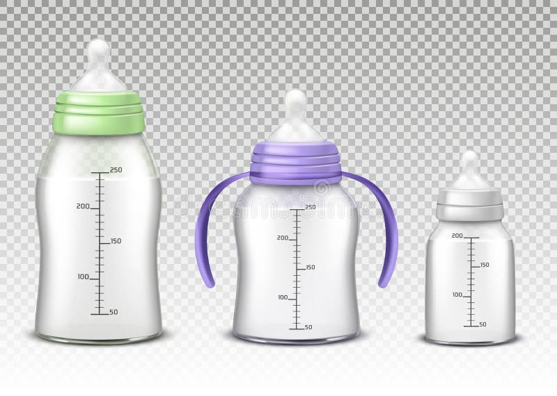 Vector baby bottles on background