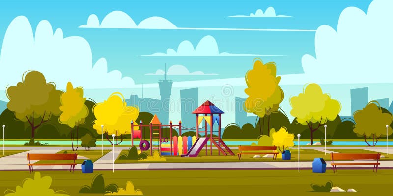 Vector Background Of Cartoon Playground In Park Stock Illustration ...