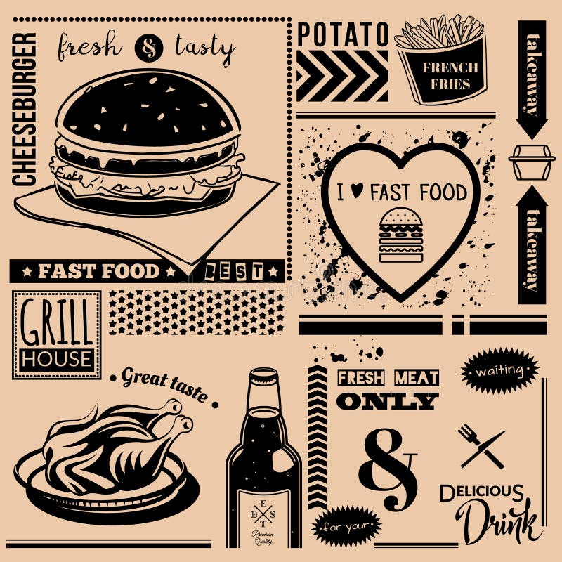 Vector background with fast food symbols. Menu pattern. royalty free illustration Vector background with fast food symbols. Menu pattern. royalty free illustration