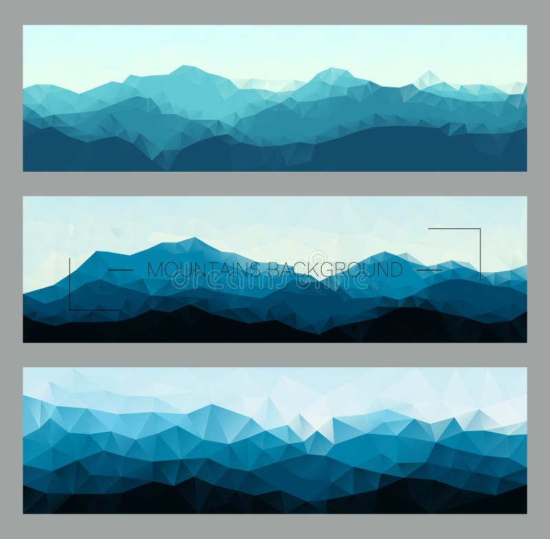 Set of Polygonal Mountain Landscapes in Different Colors Stock Vector