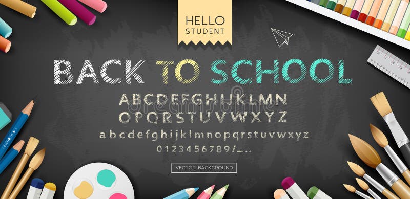 Vector banner back to school alphabet sketch design on black background vector illustration