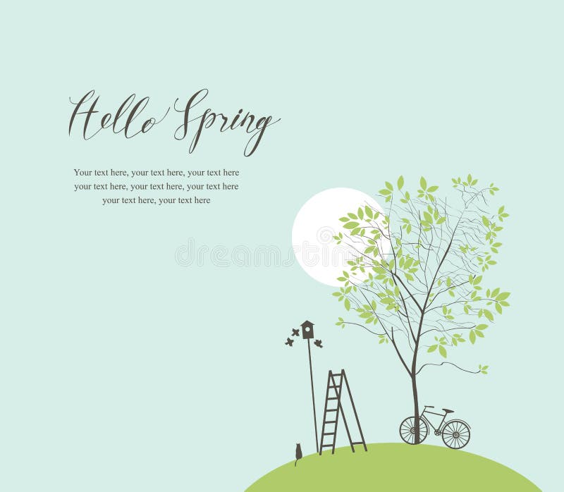 Spring landscape with green tree and bike stock illustration Spring landscape with green tree and bike stock illustration