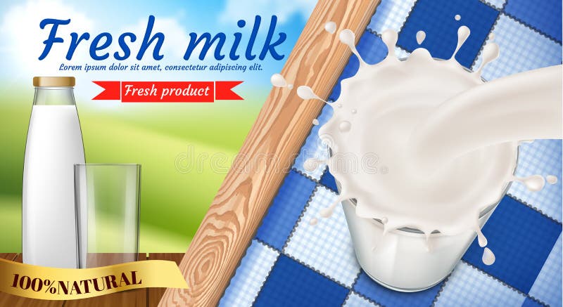 Vector promo banner of fresh milk, dairy products vector illustration Vector promo banner of fresh milk, dairy products vector illustration