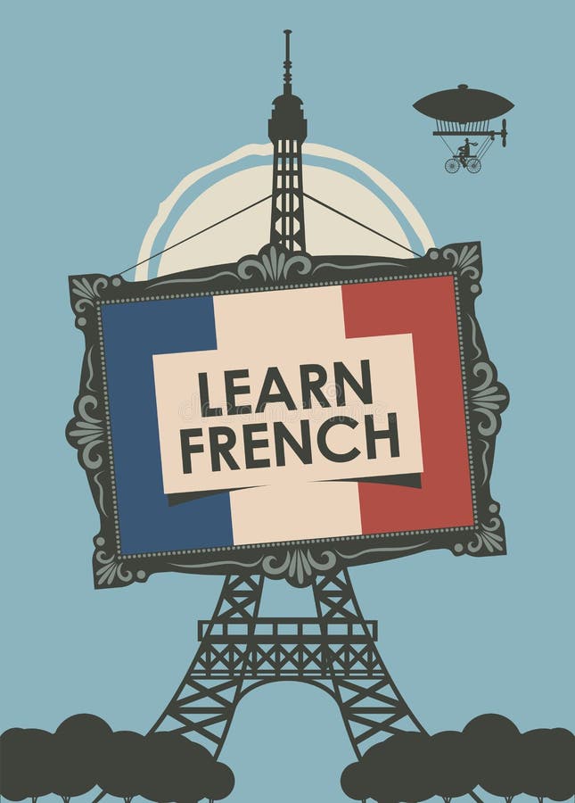 Vector Banner Para Aprender Francés Con Eiffel Tower Ilustración del Vector Ilustración de