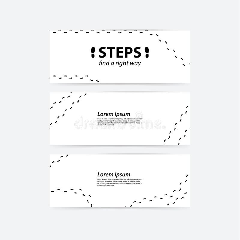 Vector banners. Creative banners with space for your content. Human steps, track. royalty free illustration Vector banners. Creative banners with space for your content. Human steps, track. royalty free illustration