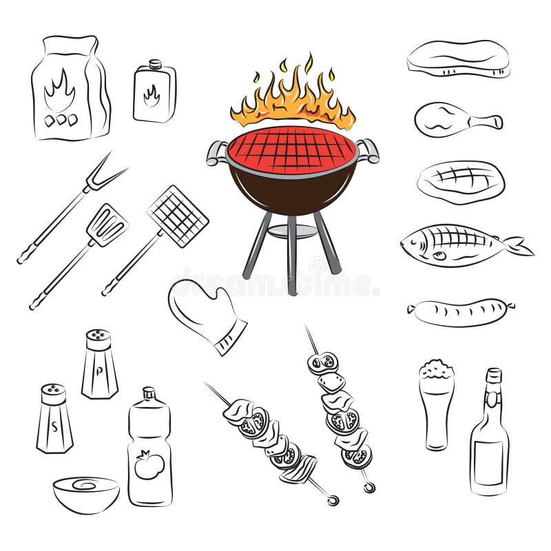 Vector illusrtation of barbecue party elements. Cartoon chop vectors