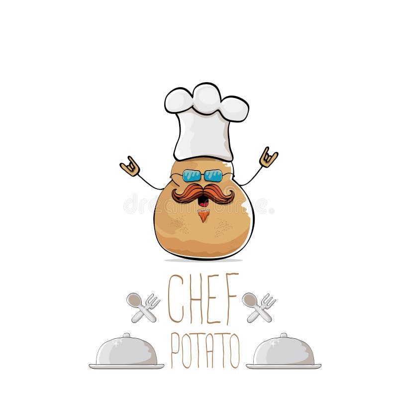 Vector a batata marrom bonito do cozinheiro chefe dos desenhos animados engraçados com bigode e barba ilustração stock Vector a batata marrom bonito do cozinheiro chefe dos desenhos animados engraçados com bigode e barba ilustração stock