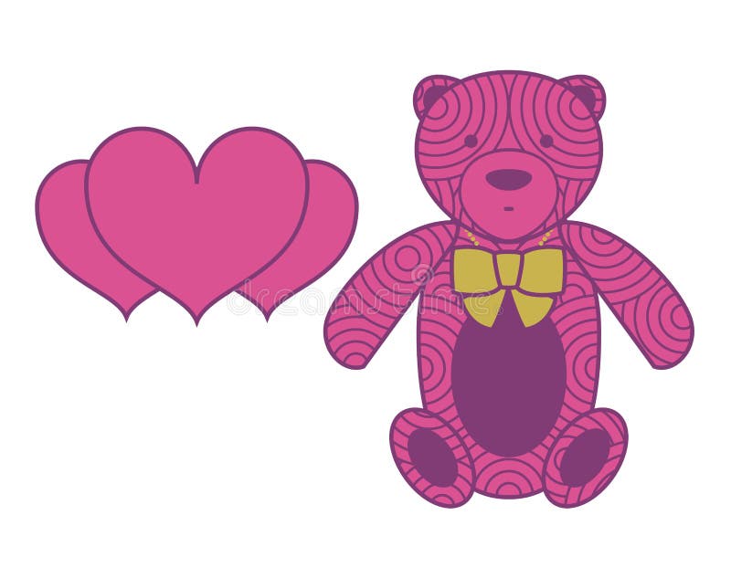 Vector bear toy with a ribbon and heart-shaped pl