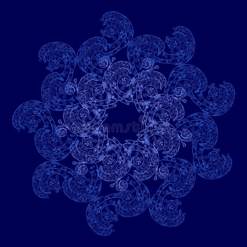 Vector Beautiful Deco light blue Contour Mandala on dark blue vector illustration Vector Beautiful Deco light blue Contour Mandala on dark blue vector illustration