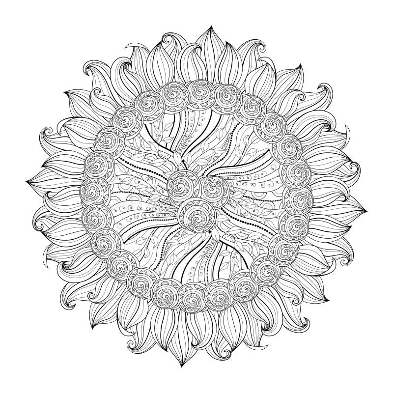 Vector Beautiful Monochrome Contour Flower royalty free illustration