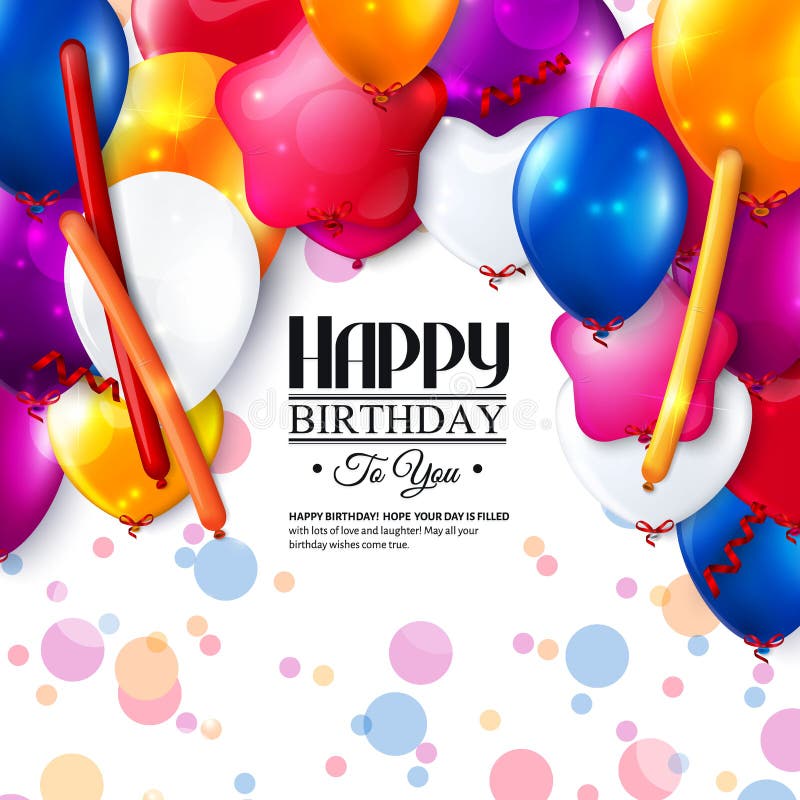 Vector Birthday Card with Balloons and Confetti. Stock Illustration