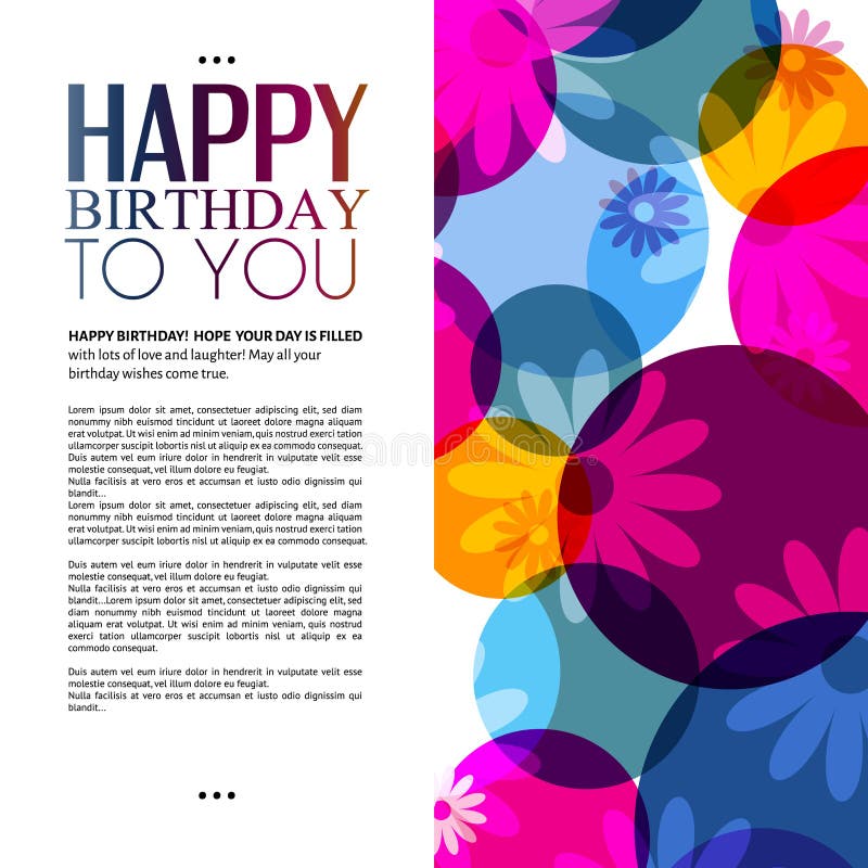 Vector Birthday Card With Flowers On Colorful Stock Vector