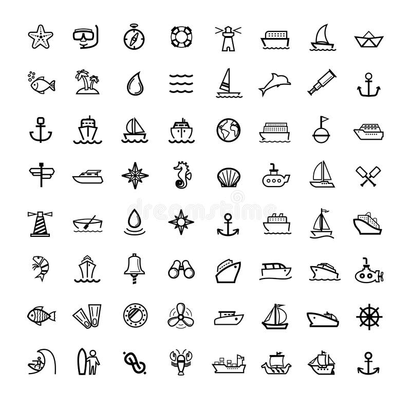 Vector black boat and ship icons set royalty free illustration