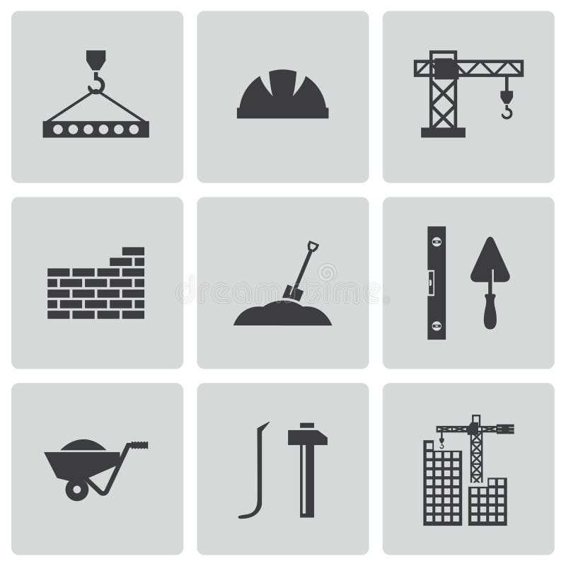 Vector black construction icons set vector illustration