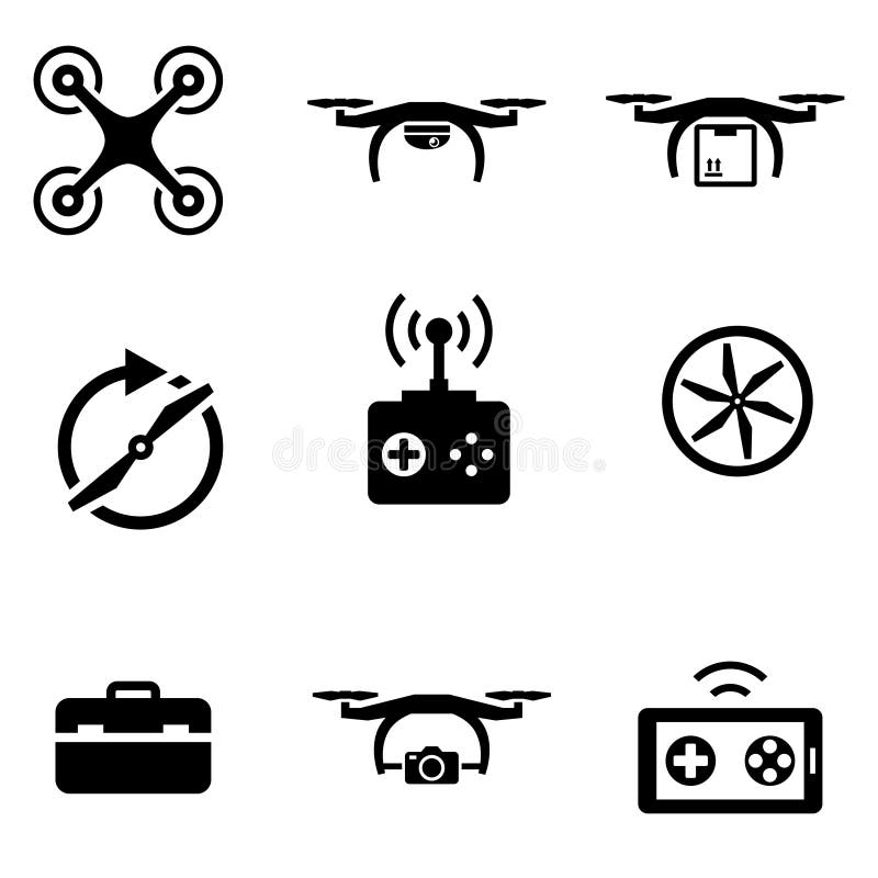 Vector black drone icon set royalty free illustration
